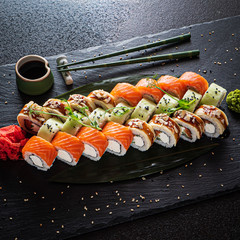sushi set on the black background