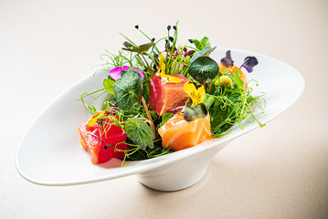 fresh salad with tuna and salmon