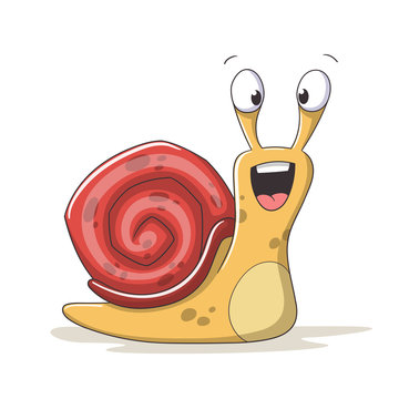 Funny cartoon snail. Hand drawn vector illustration.