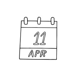 calendar hand drawn in doodle style. April 11. International Day of Fascist Concentration Camps Prisoners Liberation, date. icon, sticker, element