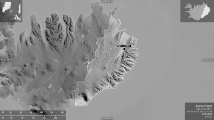 Austurland, Iceland - composition. Grayscale