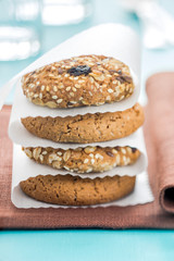 cookies stacked against the kitchen background
