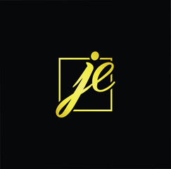 Minimal elegant monogram art logo. Outstanding professional trendy awesome artistic JE EJ initial based Alphabet icon logo. Premium Business logo gold color on black background