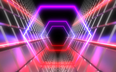 Fototapeta na wymiar 3D abstract background with neon lights. 3d illustration