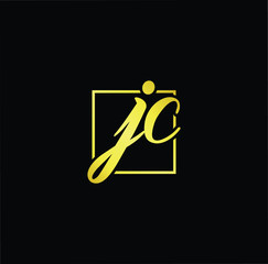Minimal elegant monogram art logo. Outstanding professional trendy awesome artistic JC CJ initial based Alphabet icon logo. Premium Business logo gold color on black background