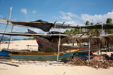 View landscape and wind with Kolek or Koleh traditional fishing boat of lower southern provinces of thai at Banton Beach on August 16, 2019 in Narathiwat, Thailand