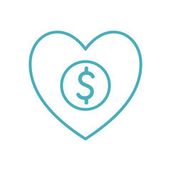 Heart with coin as donation symbol line style icon vector design