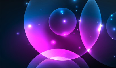 Glowing neon shiny transparent abstract geometric shapes with light effects. Techno futuristic vector abstract background For Wallpaper, Banner, Background, Card, Book Illustration, landing page