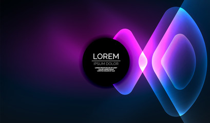 Glowing neon shiny transparent abstract geometric shapes with light effects. Techno futuristic vector abstract background For Wallpaper, Banner, Background, Card, Book Illustration, landing page