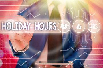 Handwriting text Holiday Hours. Conceptual photo employee receives twice their normal pay for all...
