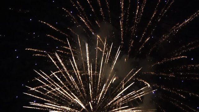 Closeup shot of fireworks with audio. Pyrotechnics. 4K