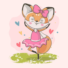 hand drawn cute ballerina little fox