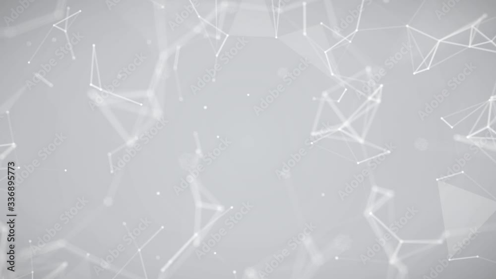Poster abstract moving network, dots and lines connecting on defocused light background. slow motion and sh
