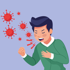 young man sick coughing with covid19 symptom