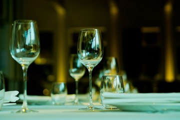 cocktail glass on the table, night party, celebration, glass water
