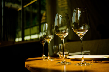 cocktail glass on the table, night party, celebration, glass water
