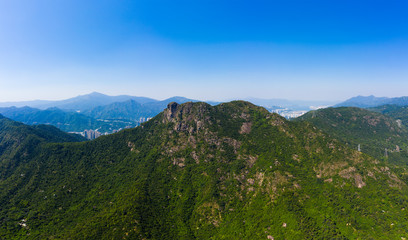 Hong Kong lion rock mountain with clear blue sky