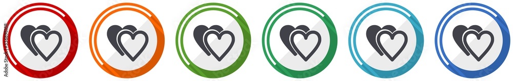 Poster love icon set, flat design vector illustration in 6 colors options for webdesign and mobile applicat