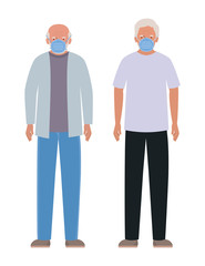 Elder men with masks against Covid 19 vector design