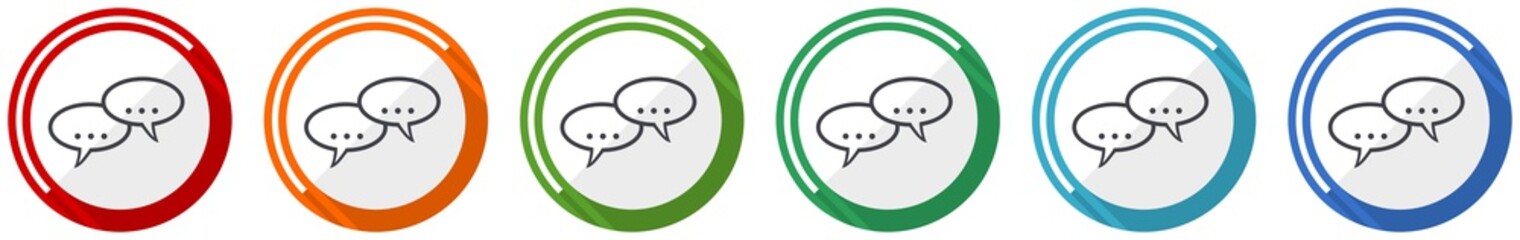 Forum icon set, flat design vector illustration in 6 colors options for webdesign and mobile applications