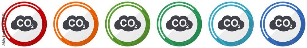 Fototapete Carbon dioxide icon set, flat design vector illustration in 6 colors options for webdesign and mobile applications