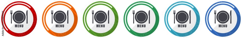 Poster menu icon set, flat design vector illustration in 6 colors options for webdesign and mobile applicat