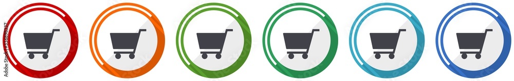 Poster Cart icon set, flat design vector illustration in 6 colors options for webdesign and mobile applications