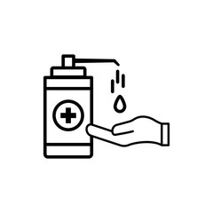 Washing hand with sanitizer liquid soap vector line icon