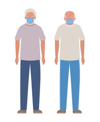 Elder men with masks against Covid 19 vector design