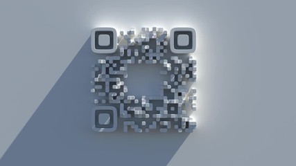 3d render of abstract QR code symbol with light effect. Daylight, long shadow. Center composition. - Powered by Adobe