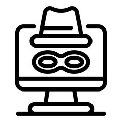 Incognito computer protection icon. Outline incognito computer protection vector icon for web design isolated on white background