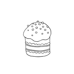 Outline Easter cake or sweet bread or Paska. Simple hand drawn vector illustration. Traditional orthodox food in contour doodle cartoon style for coloring book, spring, holiday, greeting card