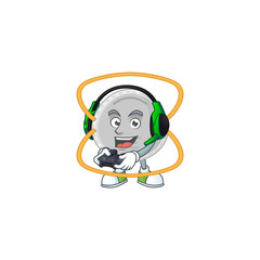 A cartoon design of N95 mask talented gamer play with headphone and controller