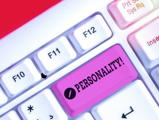 Text sign showing Personality. Business photo showcasing combination characteristics that form...