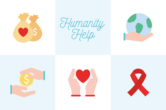 Humanity help flat style icon set vector design