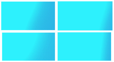 Blue pop art background. Abstract creative vector comics style blank layout template with clouds beams and isolated dots pattern. Set for sale banner, empty polka dots bubble, illustration for comic