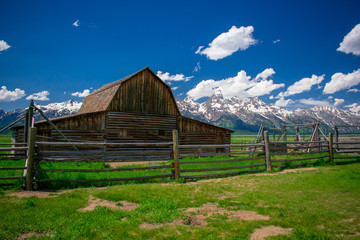 Hut with view of the mountains, Grand Teton National Park, United States