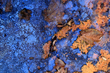 Abstract of Rusty metal Blue and yellow texture