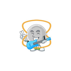 Happy face of N95 mask cartoon plays music with a guitar