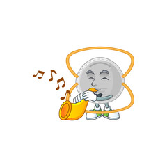 A brilliant musician of N95 mask cartoon character playing a trumpet