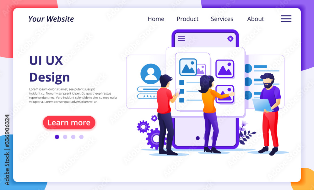 Poster creating an application design concept, people and content text place, ui ux design. modern flat web