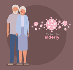 Elder woman and man with masks against Covid 19 vector design