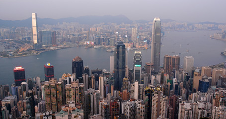 Obraz premium Hong Kong city landmark at sunset time