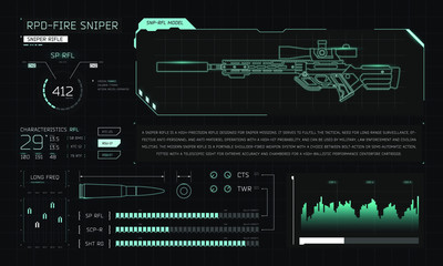 UI game sniper rifle vector  weapon infographics - obrazy, fototapety, plakaty