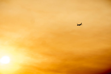 Fototapeta premium Plane flying during golden hour