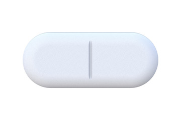 White Medicine Pill. 3D Render Isolated on White Background Close-Up.