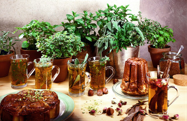 Herbal tea of various flavors and mint and more