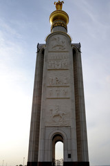 Prokhorovka, Russia - April 30, 2012: the bell tower in Prokhorovka, Kursk Bulge. Memorial on the Prokhorovsky battlefield. Monuments of the second world war. Tank battle Prokhorovka, Belgorod, Russia