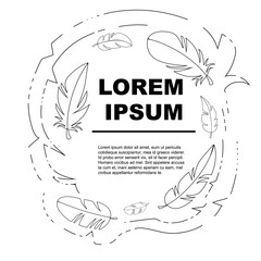 Feathers of different shapes vector outline advertising flyer flat vector illustration on white background