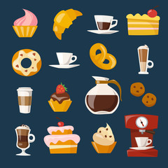 Vector set with coffee food and drink elements